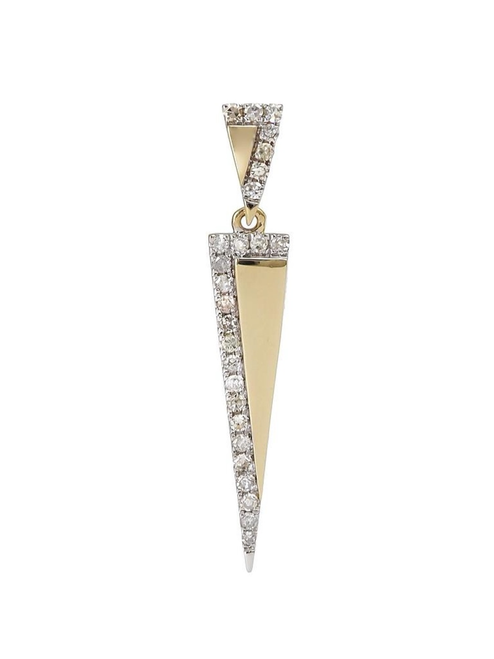 14K Real Solid Yellow Gold Long Bar Natural Diamond Pendant 0.18ctw 5×29mm